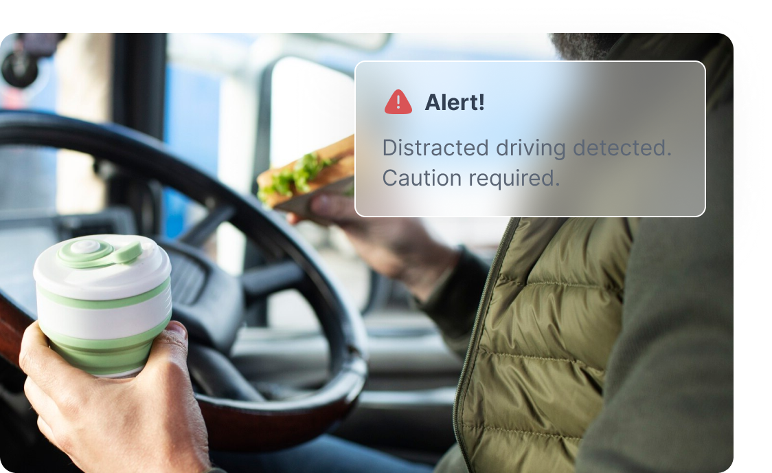 Driver in car with coffee cup showing distracted driving detection